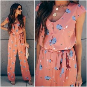 VICI Belfast Floral Button Down Tie Jumpsuit